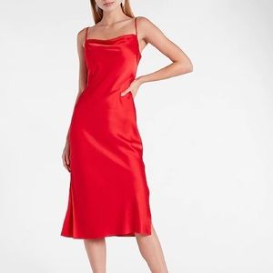 Express Red Satin Cowl Neck Midi Dress